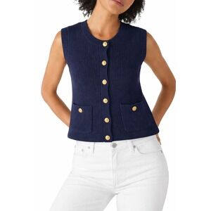Revolve Song of Style Aimee Song Old Money Navy Ribbed Button Sweater Vest L